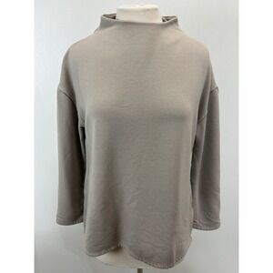 Free Fly Sweater Women M Gray Taupe Performance Bamboo Thermal Fleece Mockneck